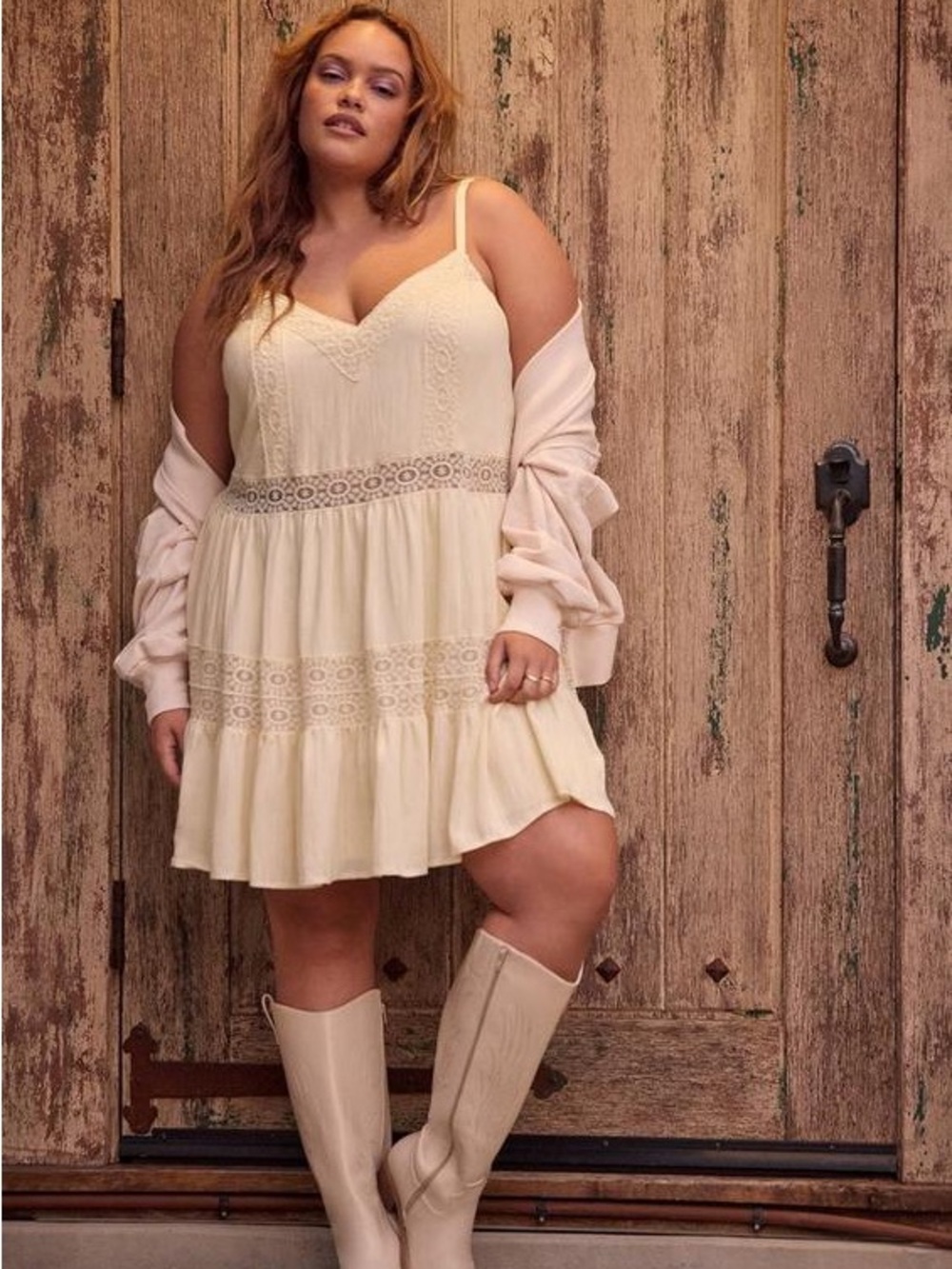 torrid Festi Cream Lace-Trim Spaghetti Strap Mini Dress NWOT